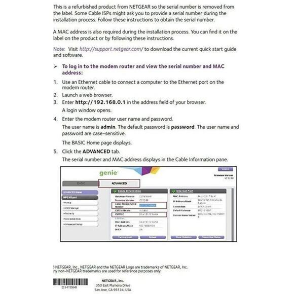 NETGEAR C3700 Wireless WiFi Docsis 3.0 Cable Modem Router Tested, w/power supply - Picture 5 of 7